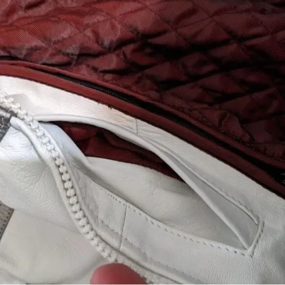 Leather jacket Jamin white with pink and silver stripe removable lining XS - Picture 10 of 12